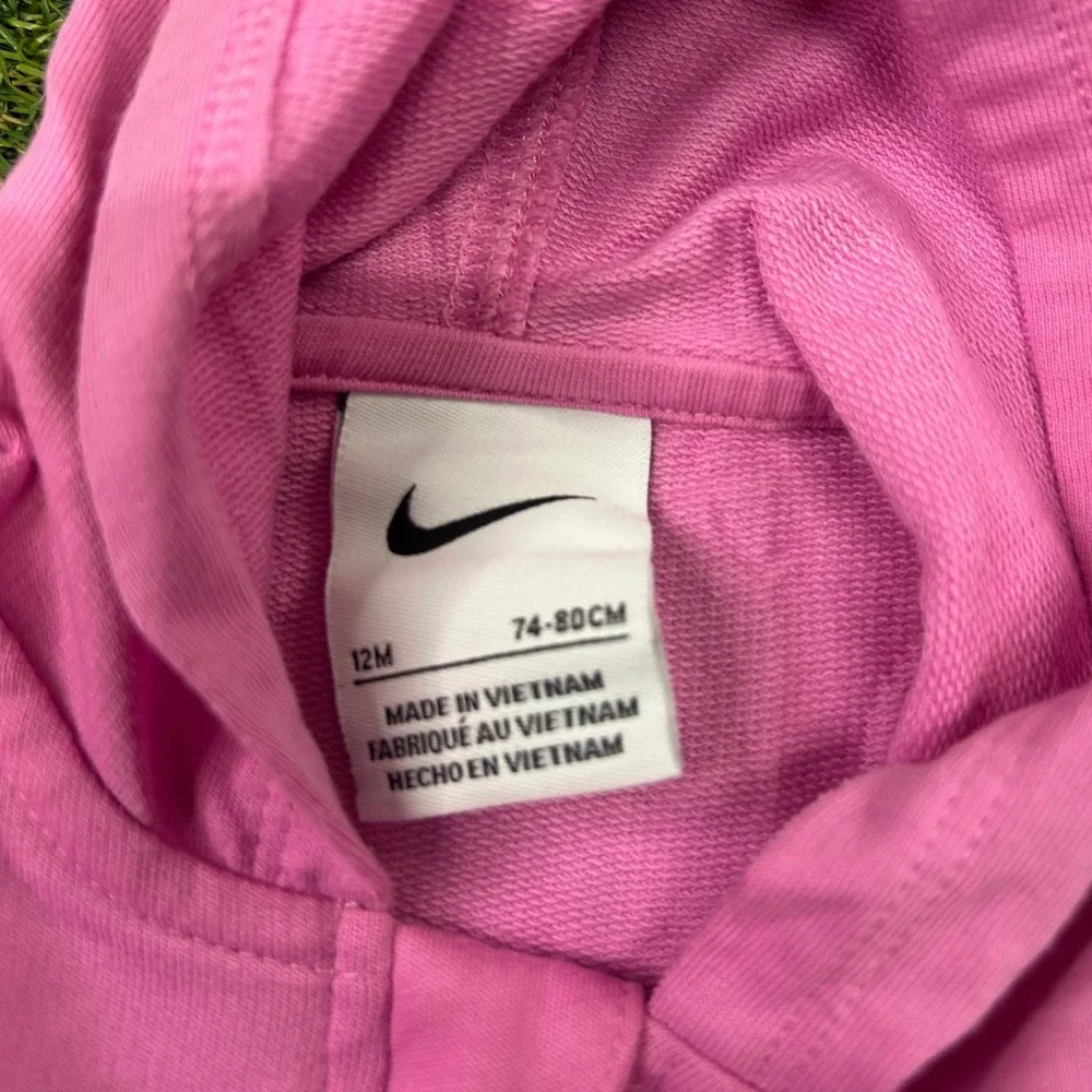 Nike Baby Girls Pink Hooded Fleece Romper Coverall 12M Swoosh Logo Zip Up‎